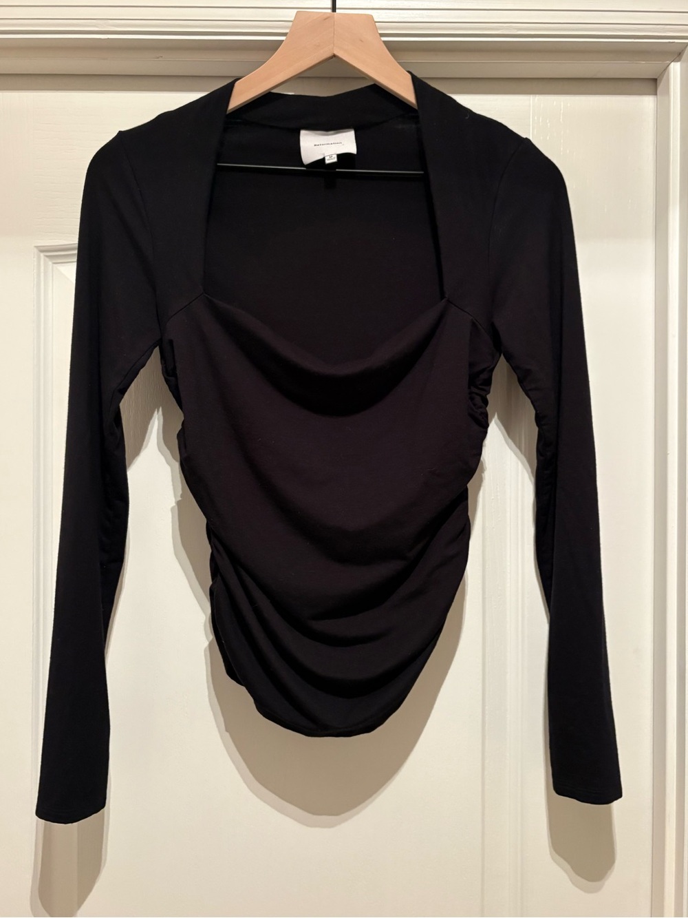 Women’s Reformation black long-sleeve Square Neck Ruched Blouse size M